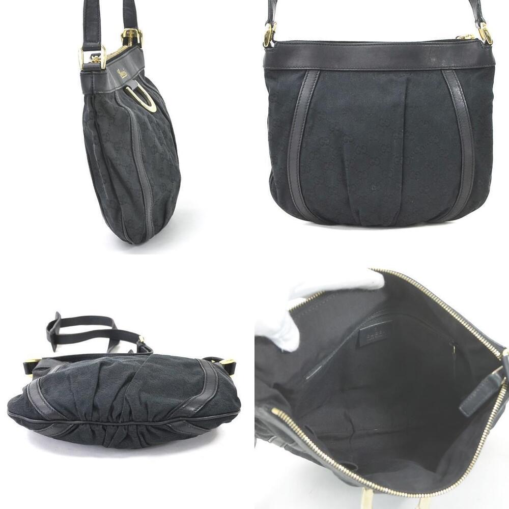 Gucci Leather Bag Black GG Canvas Shoulder Crossbody Black